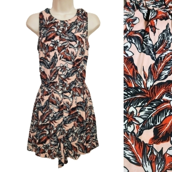 Zara Woman Floral Print Sleeveless Open Tie Back Romper Peach/Black X-Small - Picture 1 of 13